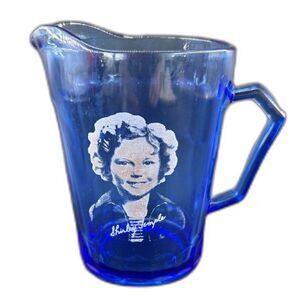 Hazel Atlas Glass Co Shirley Temple Cobalt Blue Small Glass Pitcher Circa 1930